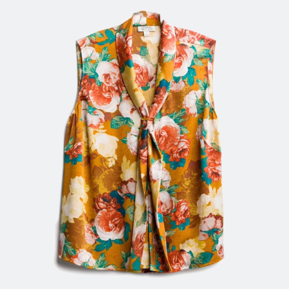 Tahari ASL Brown Sleeveless Blouse with Tie Front